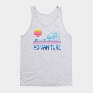 Vanlife Retro Life is an Ad-Van-Ture Blue Camper Van sunset Tank Top